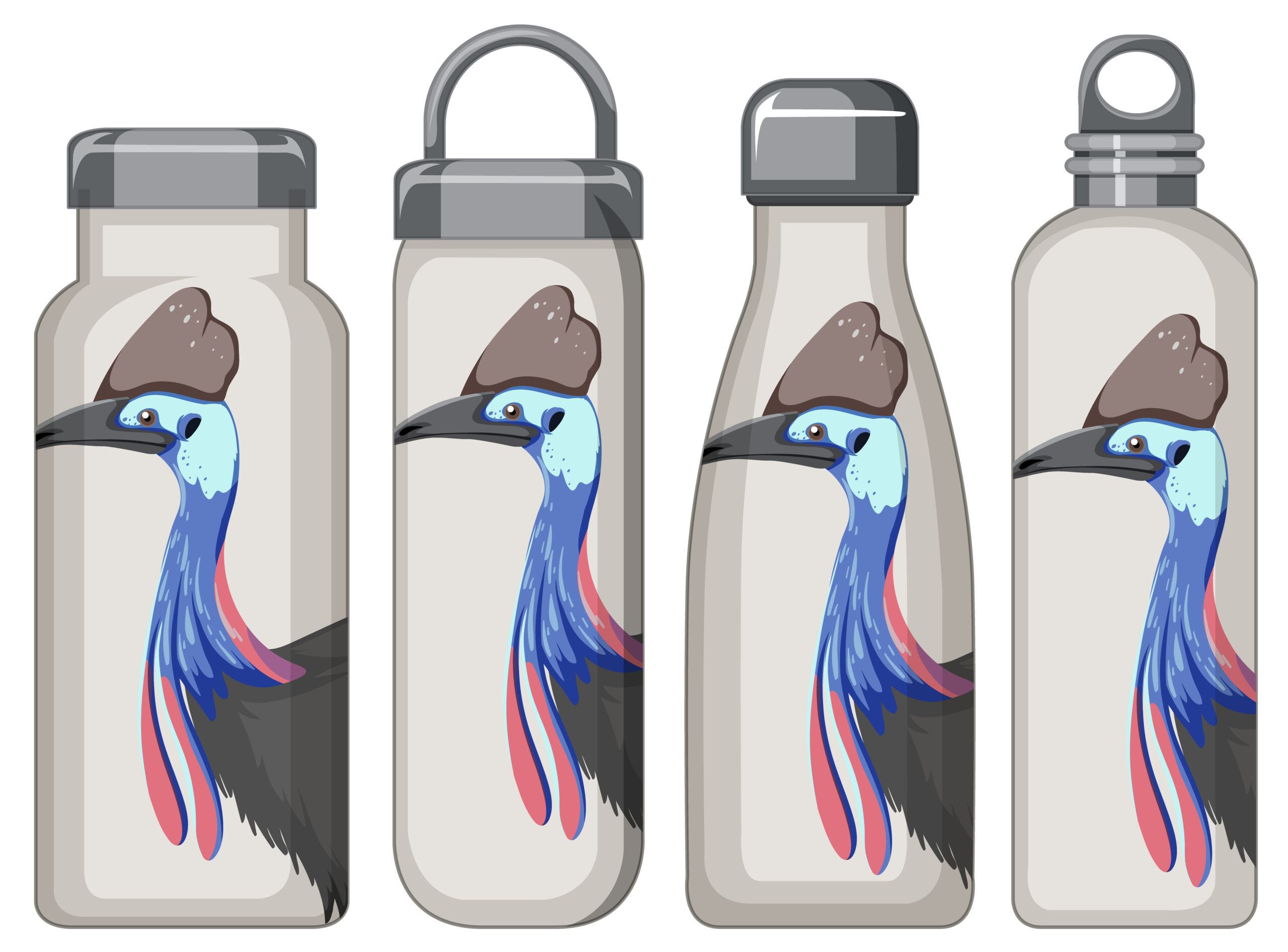 Set of different white thermos bottles illustration