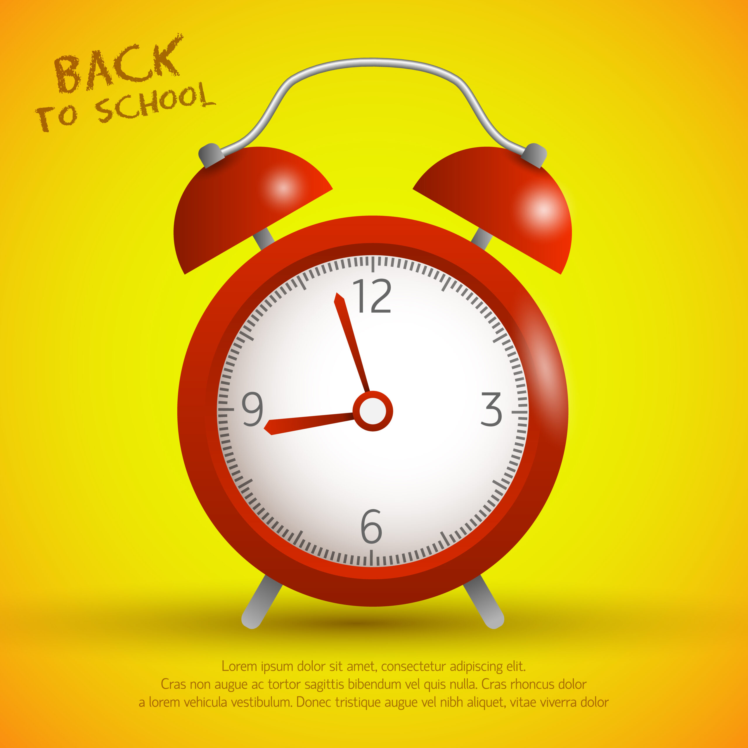 Back to school concept with realistic red alarm clock on bright background isolated vector illustration