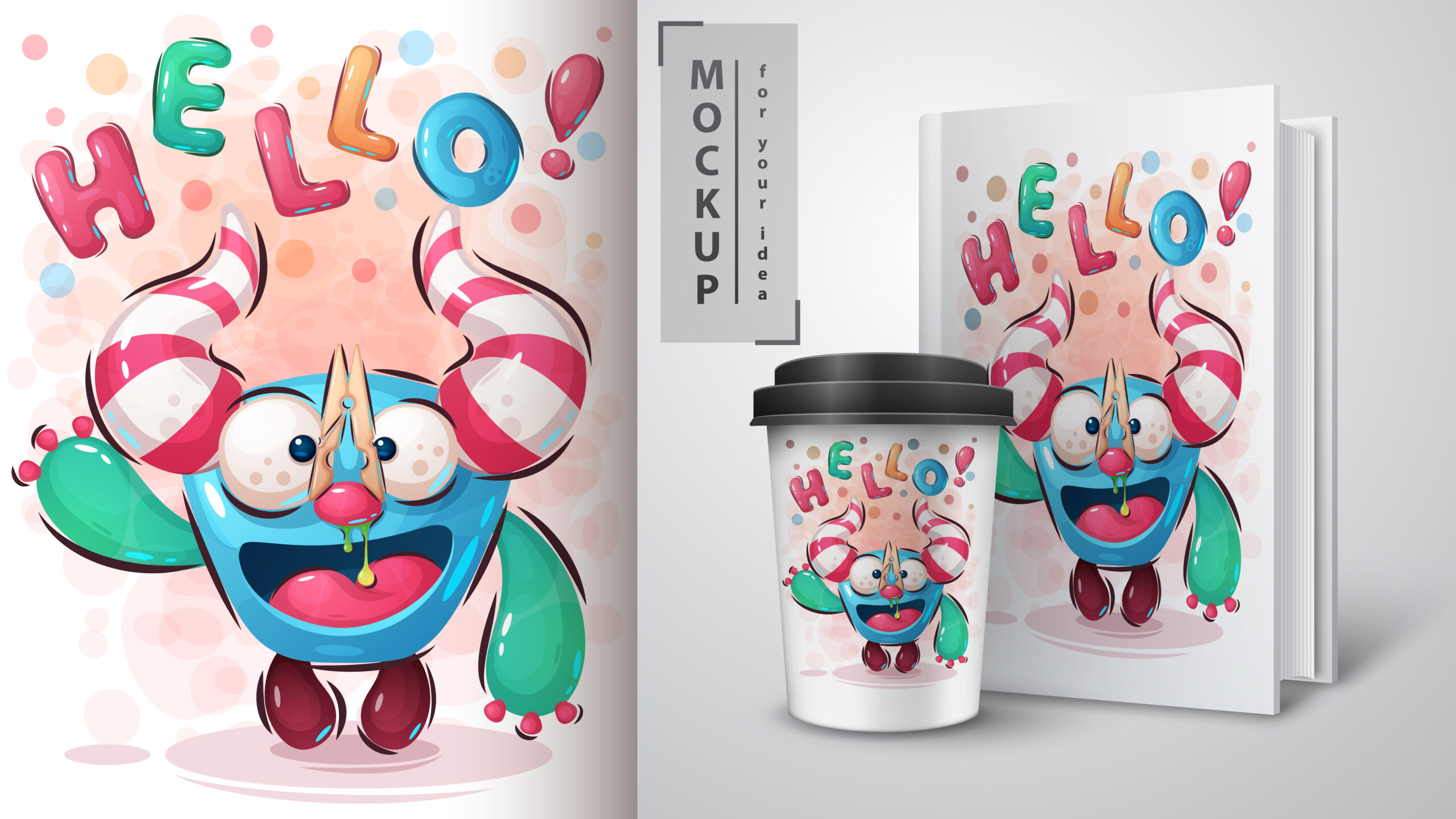 Hello monster poster and merchandising. Vector eps 10