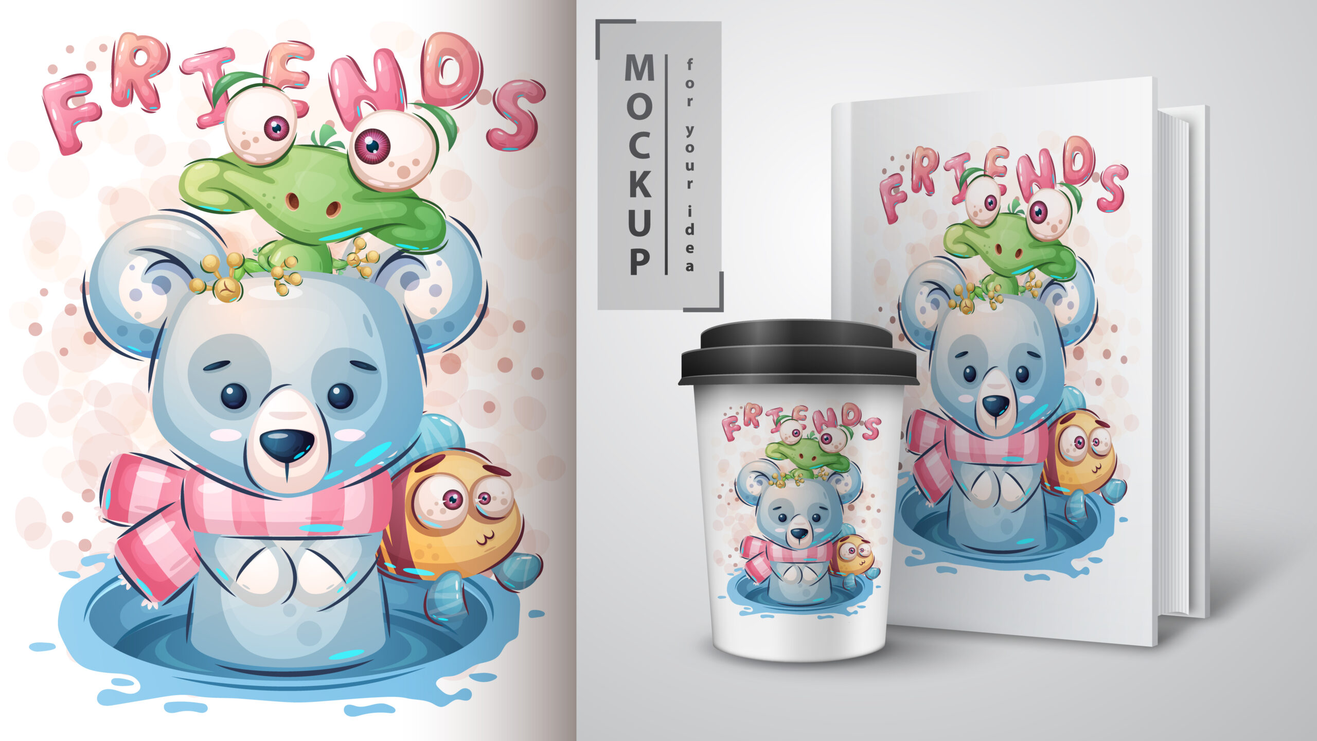 Cute polar bear poster and merchandising. Vector eps 10
