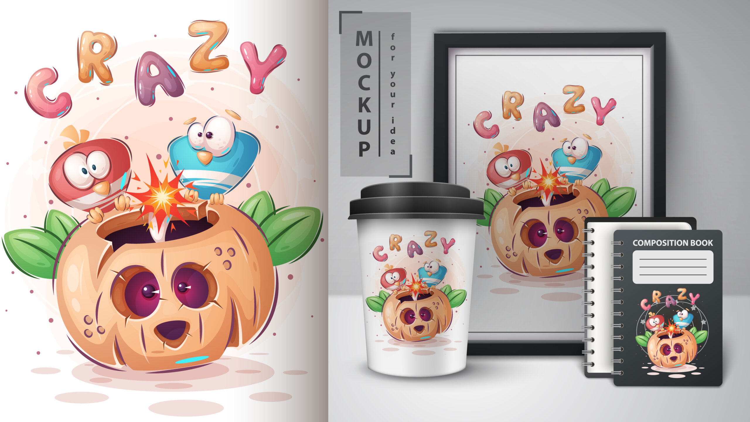 Crazy bird halloween deer poster and merchandising. Vector eps 10