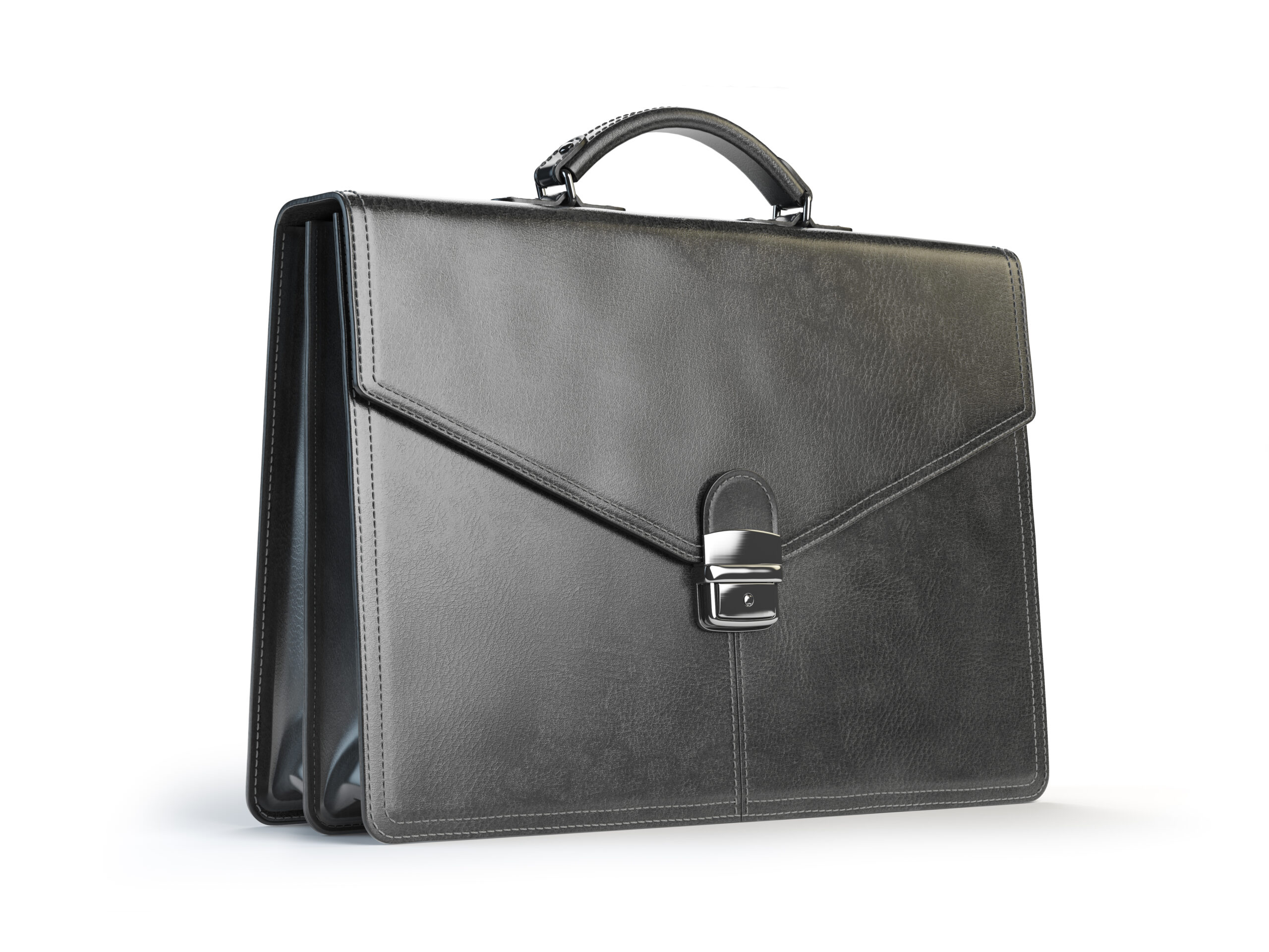 Black leather briefcase isolated on the white background. 3d illustration