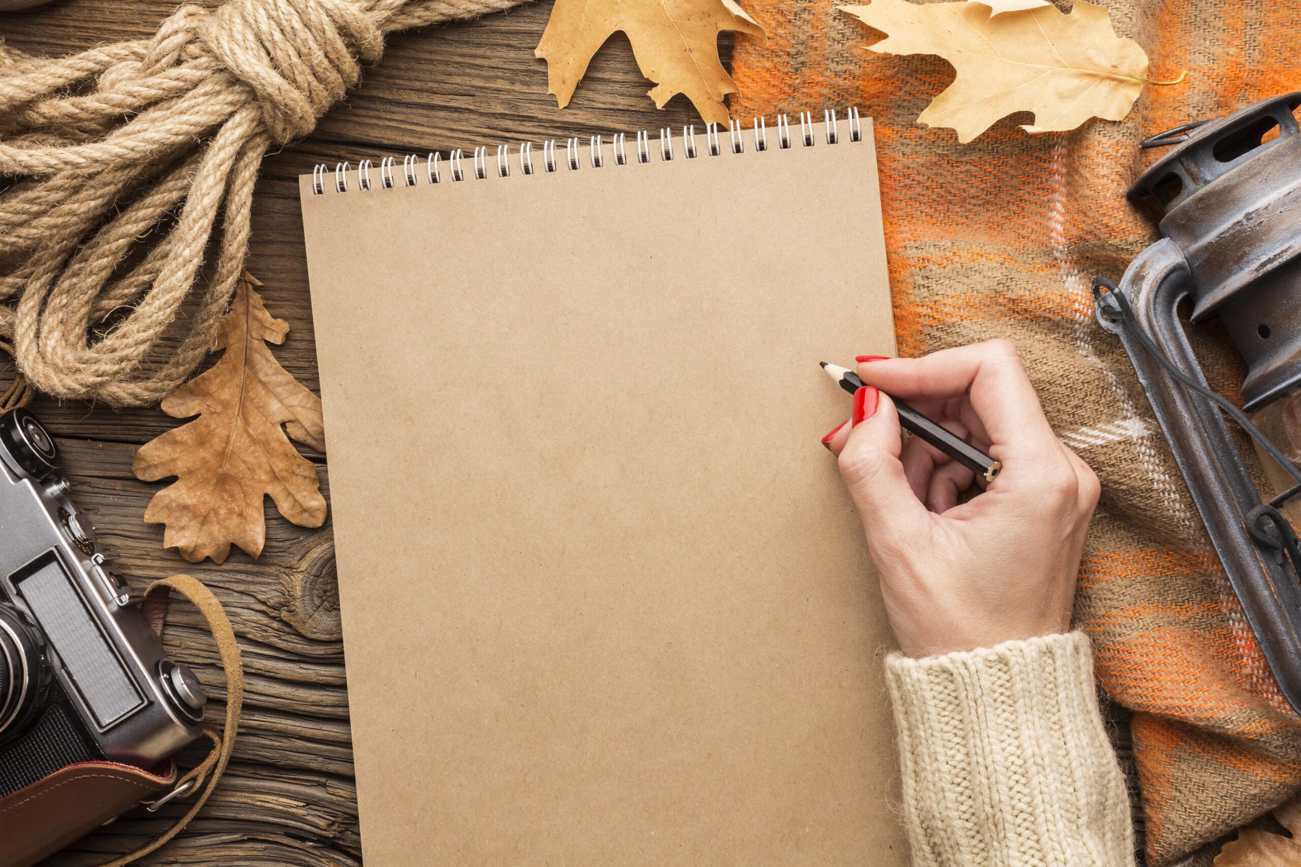top-view-leaves-with-notebook-camera